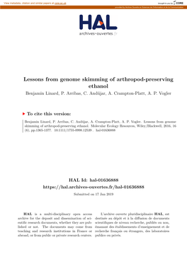 Lessons from Genome Skimming of Arthropod-Preserving Ethanol Benjamin Linard, P