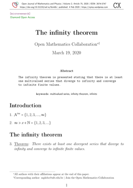 The Infinity Theorem Is Presented Stating That There Is at Least One Multivalued Series That Diverge to Infinity and Converge to Infinite Finite Values