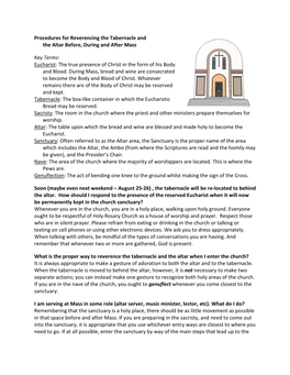 Procedures for Reverencing the Tabernacle and the Altar Before, During and After Mass