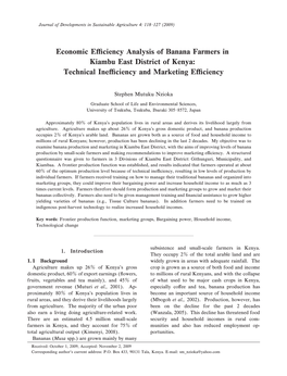 Economic E Ciency Analysis of Banana Farmers in Kiambu East District of Kenya