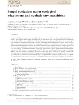 Fungal Evolution: Major Ecological Adaptations and Evolutionary Transitions