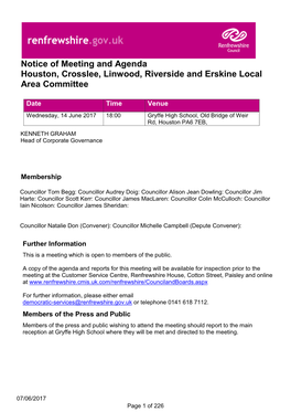 Notice of Meeting and Agenda Houston, Crosslee, Linwood, Riverside and Erskine Local Area Committee