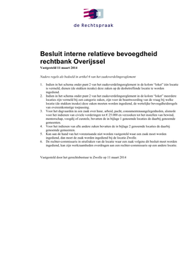 Besluit Interne Relatieve Bevoegdheid Rechtbank Overijssel Vastgesteld 11 Maart 2014