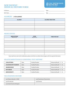 New Patient Medical History Form