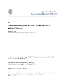 Stability and Development in Canon Law and the Case of "Definitive" Teaching