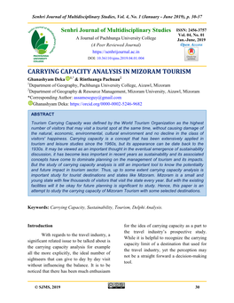 Carrying Capacity Analysis in Mizoram Tourism