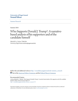 Who Supports Donald J. Trump?: a Narrative- Based Analysis of His Supporters and of the Candidate Himself Mitchell A