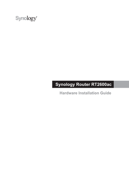 Synology Router Rt2600ac Hardware Installation Guide