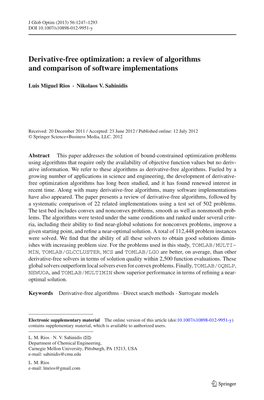 Derivative-Free Optimization: a Review of Algorithms and Comparison of Software Implementations