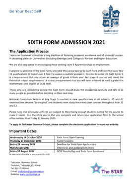 Sixth Form Admission 2021