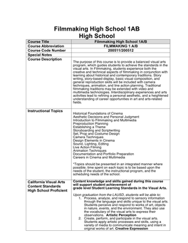 Filmmaking High School 1AB High School