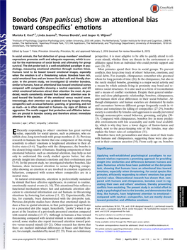 Bonobos (Pan Paniscus) Show an Attentional Bias Toward Conspecifics’ Emotions