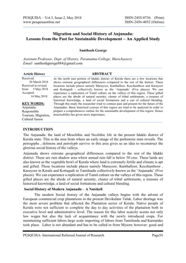 Migration and Social History of Anjunadu: Lessons from the Past for Sustainable Development – an Applied Study