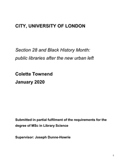 CITY, UNIVERSITY of LONDON Section 28 and Black History Month