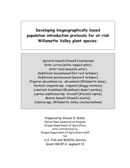 Developing Biogeographically Based Population Introduction Protocols for At-Risk Willamette Valley Plant Species