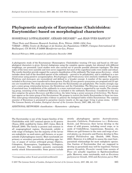 Phylogenetic Analysis of Eurytominae (Chalcidoidea: Eurytomidae) Based on Morphological Characters