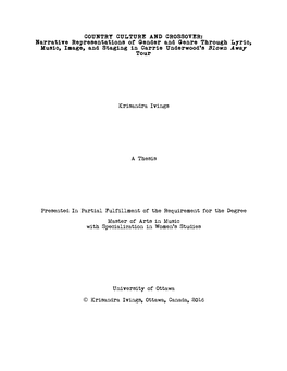 Narrative Representations of Gender and Genre Through Lyric, Music, Image, and Staging in Carrie Underwood’S Blown Away Tour