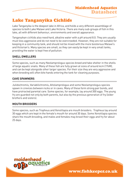 Maidenhead Aquatics Datasheet Lake