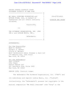 Case 1:16-Cv-02725-DLC Document 87 Filed 09/08/17 Page 1 of 66