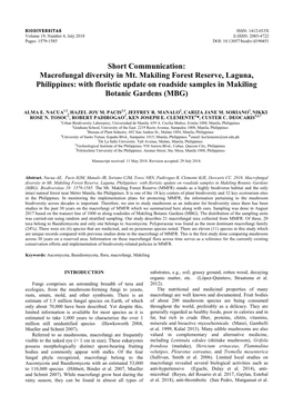 Macrofungal Diversity in Mt. Makiling Forest Reserve, Laguna, Philippines: with Floristic Update on Roadside Samples in Makiling Botanic Gardens (MBG)