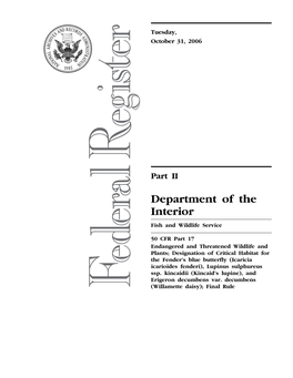 Designation of Critical Habitat for the Fender's Blue Butterfly