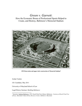 Green V. Garrett: How the Economic Boom of Professional Sports Helped to Create, and Destroy, Baltimore's