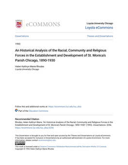 An Historical Analysis of the Racial, Community and Religious Forces in the Establishment and Development of St
