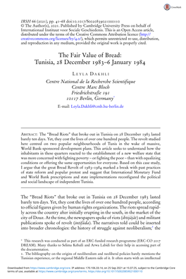 The Fair Value of Bread: Tunisia, December – January