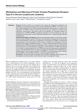 Methylation and Silencing of Protein Tyrosine Phosphatase Receptor