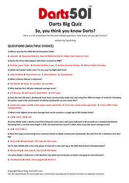 Darts Quiz Questions