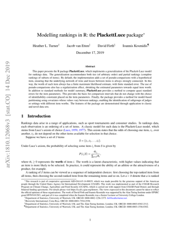 Modelling Rankings in R: the Plackettluce Package∗