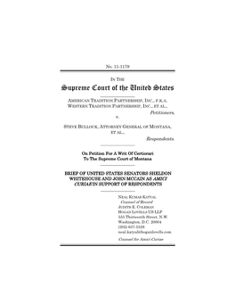 Brief of United States Senatorsenatorssss Sheldon Whitehouse and John Mccain As Amici Curiae in Support of Respondents ______