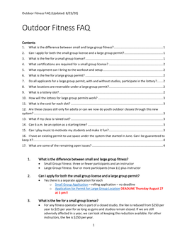Outdoor Fitness FAQ (Updated: 8/23/20)