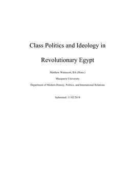 Class Politics and Ideology in Revolutionary Egypt