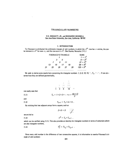 Triangular Numbers /, 3,6, 10, 15, ", Tn,'" »*"