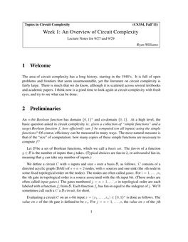 Week 1: an Overview of Circuit Complexity 1 Welcome 2