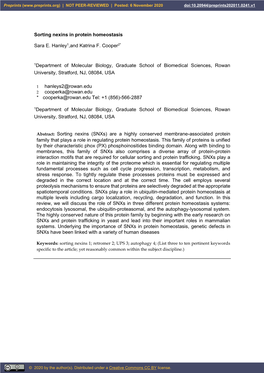 Sorting Nexins in Protein Homeostasis Sara E. Hanley1,And Katrina F