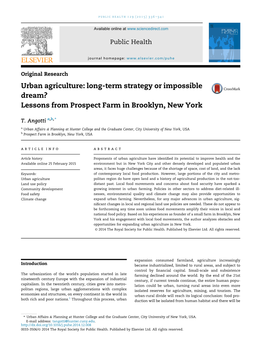 Urban Agriculture: Long-Term Strategy Or Impossible Dream? Lessons from Prospect Farm in Brooklyn, New York