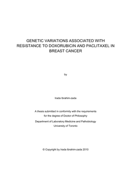 Genetic Variations Associated with Resistance to Doxorubicin and Paclitaxel in Breast Cancer