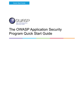 The OWASP Application Security Program Quick Start Guide