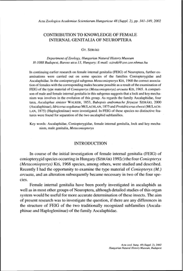 Contribution to Knowledge of Female Internal Genitalia of Neuroptera