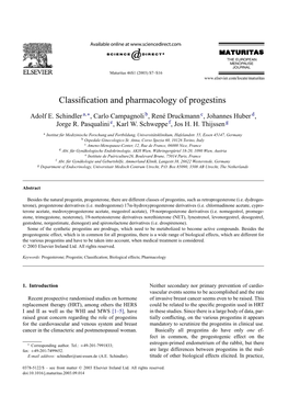 Classification and Pharmacology of Progestins