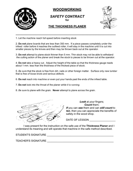 Thickness Planer Instruction Aid Sheet