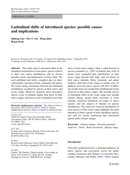 Latitudinal Shifts of Introduced Species: Possible Causes and Implications