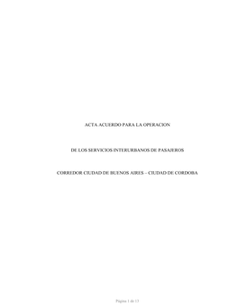 Acta Acuerdo Para La Operacion De Los Servicios Interurbanos De Pasajeros