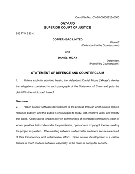 Statement of Defence Counterclaim Same Parties Form 18A