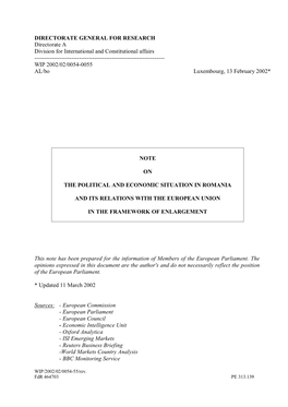 DIRECTORATE GENERAL for RESEARCH Directorate a Division for International and Constitutional Affairs ------WIP 2002/02/0054-0055 AL/Bo Luxembourg, 13 February 2002*