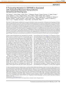 A Truncating Mutation in SERPINB6 Is Associated with Autosomal-Recessive Nonsyndromic Sensorineural Hearing Loss