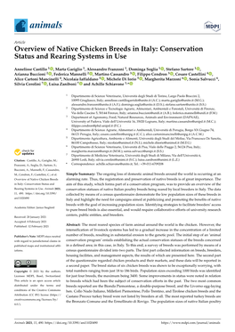 Overview of Native Chicken Breeds in Italy: Conservation Status and Rearing Systems in Use