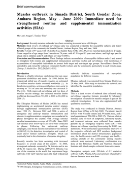 Measles Outbreak in Simada District, South Gondar Zone, Amhara
